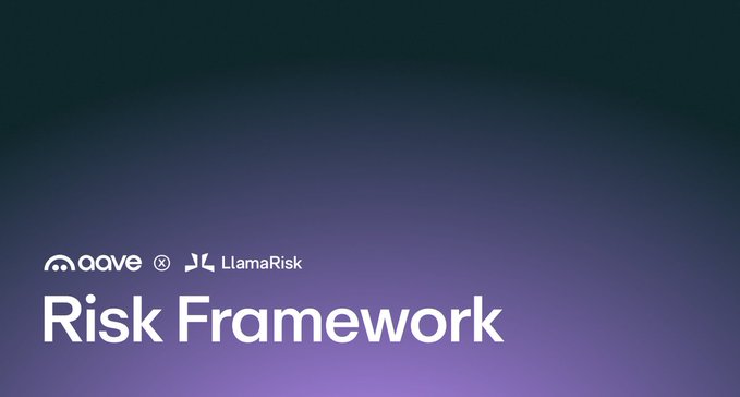 The image features a purple background with white text that reads "Risk Framework" at the top of the frame. Below this title, there are three bullet points explaining different aspects of the framework. The first point states that Aave has been developing a new risk framework over several weeks, which includes Asset Risk, Bridging Risk, Chain Risk, and advanced automation capabilities for risk management.