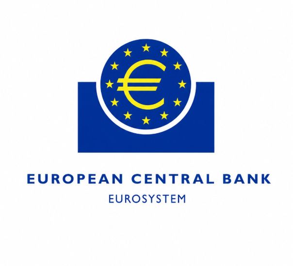 The official logo of the European Central Bank (Eurosystem) featuring a blue circle with the euro symbol surrounded by yellow stars.