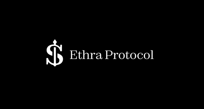 A black background displays the Ethra Protocol logo, featuring a stylized white dollar sign symbol next to the white text 'Ethra Protocol'.