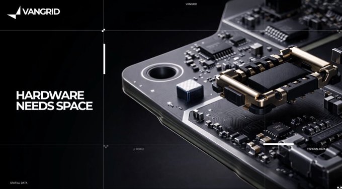 VANGRID advertisement with the tagline 'HARDWARE NEEDS SPACE' featuring a detailed circuit board.