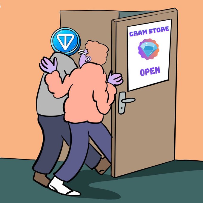 The image features a cartoon man wearing a gray shirt and blue pants standing outside of an open door, with his head held high over his shoulder as if he's about to enter or leave the room. The door has a sign that says "Gram Store Open" on it, indicating that there is a store nearby where people can buy and sell memes.

The cartoon man appears to be in a playful mood, possibly trying to grab the attention of someone inside the room by holding his head over their shoulder. This scene could be related to the post about meme creation apps or discussing the importance of focusing on talent building rather than chasing early access to popular meme-making platforms like Gram Store.