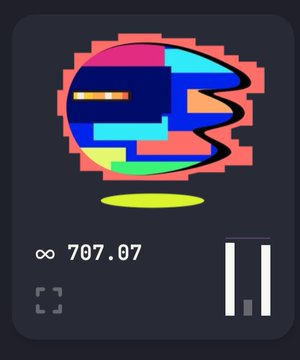 A pixelated helmet graphic with a multicolored (pink, purple, teal, green) design sits above a green oval, with the number "707.07" displayed below on a dark background.