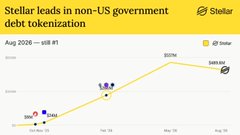 The image is a line chart titled "Stellar leads in government non-stablecoin transactions," showing XLM rising from approximately $0.24 in June 2025 to $0.46 by August 2025, with milestones at $0.28, $0.34, and $0.46 highlighted.

This chart visually supports the post by illustrating Stellar's (XLM) price growth, reinforcing the bullish sentiment about its future as CEO Denelle Dixon advocates for the CLARITY Act to drive institutional blockchain adoption.