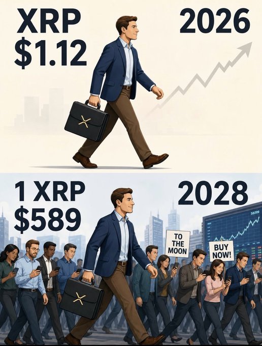 The image presents two scenes of a crowd of people walking down a street with the text "Before the headlines", "before the hype", and "before the FOMO" written on them, indicating that this scene takes place before significant news about Bitcoin's value reached. The first scene shows a man wearing a suit carrying a briefcase, walking beside a black suitcase held by another person in a crowd of people also walking down the street. In contrast, the second scene depicts the same event but with two men holding handbags instead of briefcases.