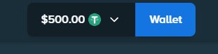 A digital wallet interface displays a balance of $500.00 in Tether (₮) alongside a blue "Wallet" button, visually reinforcing the post's $500 giveaway promotion.