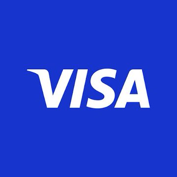 The image shows the Visa logo—white "VISA" text on a blue background—paired with a post about Visa's outlook on AI agents conducting small-value transactions using stablecoins for instant, low-fee global payments.