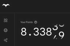 A digital interface shows 'Your Points' with overlapping large white numbers including '8.338' and '3,9' on a dark background.