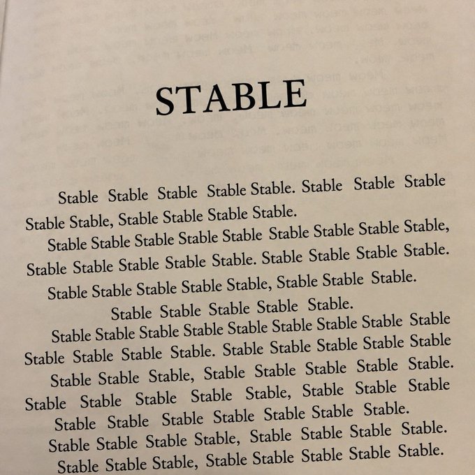 A page from a book or document with the heading "STABLE" followed by paragraphs filled entirely with the repeated word "Stable."