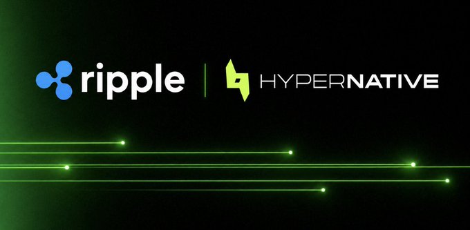 The image features a logo with the words "Ripple" and "Hypernative" written above and below each other. The text indicates that Ripple has chosen Hypernative to provide real-time onchain monitoring and transaction security for Ethereum, Base, and other EVM chains. The post also mentions that Ripple is working towards strengthening the infrastructure, security, and trust behind its enterprise-grade stablecoin.