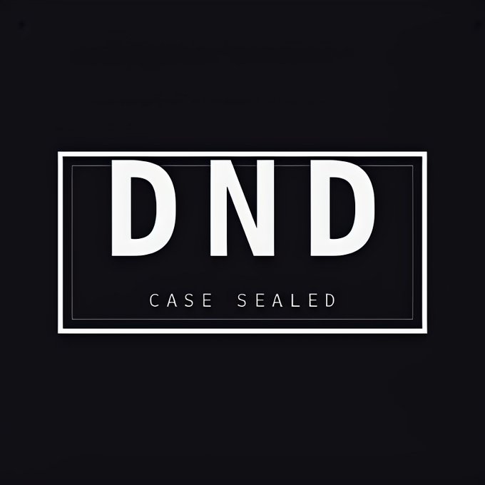 A black screen displaying a 'DND CASE SEALED' badge design.