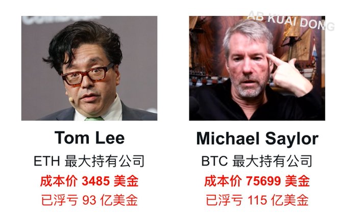 The image features two headshots of men, one wearing glasses and the other a suit, both with their names displayed below them. The text in the image suggests that these individuals are being compared for an article or interview about Bitcoin.