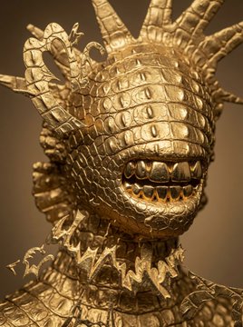 A golden dragon sculpture baring its sharp teeth, fitting the aggressive, roaring energy of the bullish "Let's R3333!!!! @R3ORDR" call to action. The fierce, spiked details and upward momentum of the dragon visually reinforce the rallying momentum behind the ticker.