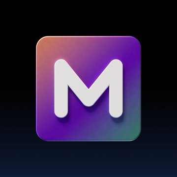 A rounded square app icon featuring a large white letter "M" on a gradient background transitioning from pink to purple to dark blue. The "M" represents Metallicus's branding, as the company has launched DogecoinVM on its Metal Blockchain mainnet to accelerate Dogecoin ($DOGE) transactions.
