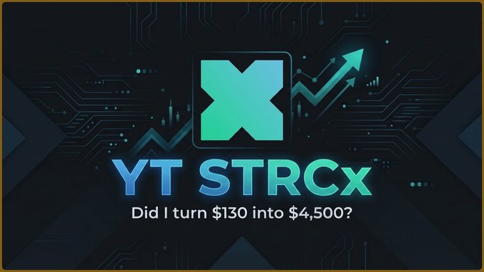 A promotional graphic featuring the "YT STRCx" logo with the tagline "Did I turn $130 into $4,500?" set against a dark circuit-board background, visually highlighting the potential return on investment from holding 50 YT $STRCx tokens, which cost $130 but could yield approximately $4,500 in xPoints value.