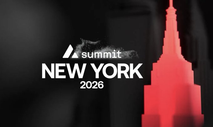 A promotional graphic for "Summit New York 2026" featuring a stylized red silhouette of a skyscraper against a black background.
