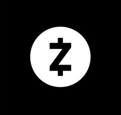 A black screen shows a white circular logo with a stylized black angular symbol.