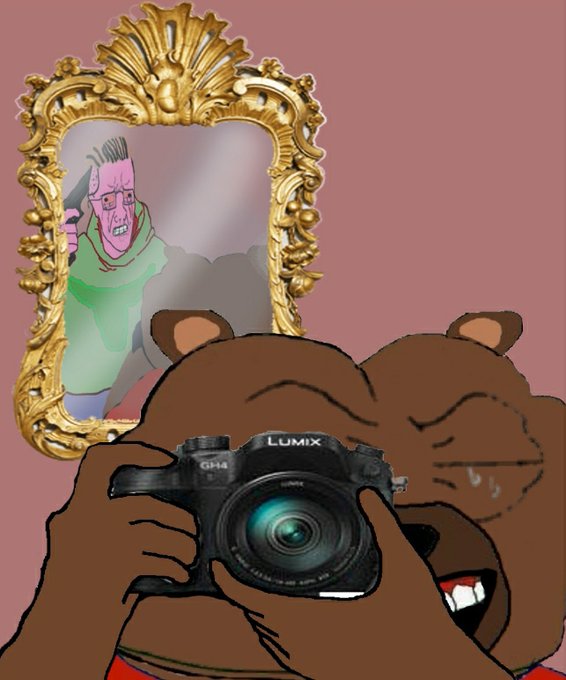 The image features a cartoon bear holding a camera, with a gold frame surrounding the scene. Below the frame, there's a caption that reads "I will pass this 600 short entry down to my grandkids". The overall color scheme of the image is pink and brown, creating an artistic and playful atmosphere.
