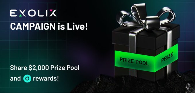 The image features an advertisement for a new campaign called "Campaign is Live!". The campaign encourages users to participate by sharing their experience with the campaign on social media using a specific hashtag or code provided in the image. The campaign offers a prize pool of 2,000 US dollars and rewards participants with points that can be redeemed for prizes like GEME Wallet x SUMEX.