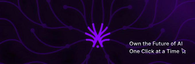A dark purple promotional banner featuring a stylized logo with the text 'Own the Future of AI One Click at a Time'.