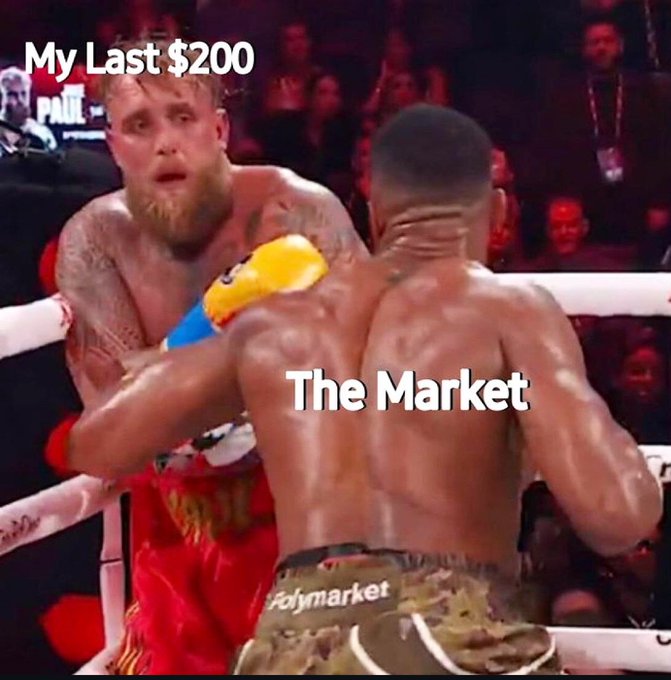 A Jake Paul vs. Mike Perry boxing meme labeled 'My Last $200' (Jake Paul being punched) and 'The Market' (Mike Perry throwing the punch).
