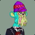 A pixel-art illustration of a green-skinned Bored Ape wearing a purple beanie and a black suit with a red tie, used to promote "The OG Show #4" event welcoming a new Chinese APE influencer to the community.