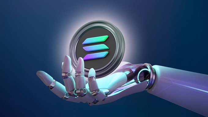The image features a robot hand holding a coin with the symbol of the cryptocurrency token ERC-20. The text in the image reads "Just In: 65% OF ALL AI AGENTIC PAYMENTS ARE RUNNING ON THE @SOLANA NETWORK!". This suggests that the robot's actions are related to an online platform or network where ERC-20 tokens are being used for transactions, and a significant portion of all transactions are taking place on this platform.