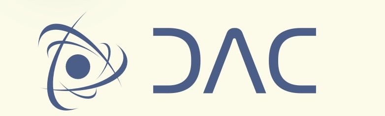 A logo featuring a stylized atom-like symbol with orbiting lines next to the text "DAC" in dark blue on a light background.