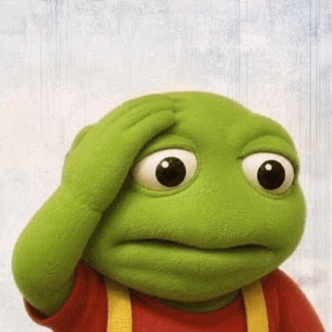 The image shows Kermit the Frog with his hand pressed against his forehead in an exasperated "facepalm" gesture, wearing his iconic red shirt and yellow suspenders. This perfectly captures the post's tone of exhaustion and frustration—the creator is signing off for the night, overwhelmed from running a DEX (decentralized exchange) project, and humorously pleading for someone to help them set up Discord community communications.