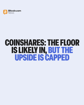 This image visually represents the statement from CoinShares, as shared by Bitcoin.com News, asserting that while Bitcoin's floor is likely reached, its upside potential is capped. A significant monetary policy shift would be required for Bitcoin to rally above $80,000.