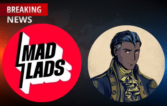 The image features a "BREAKING NEWS" banner alongside the Mad Lads logo (a red circle with stylized text) and a circular portrait of a character in a military-style coat, visually accompanying a post celebrating Mad Lads as a positive catalyst for personal mindset.
