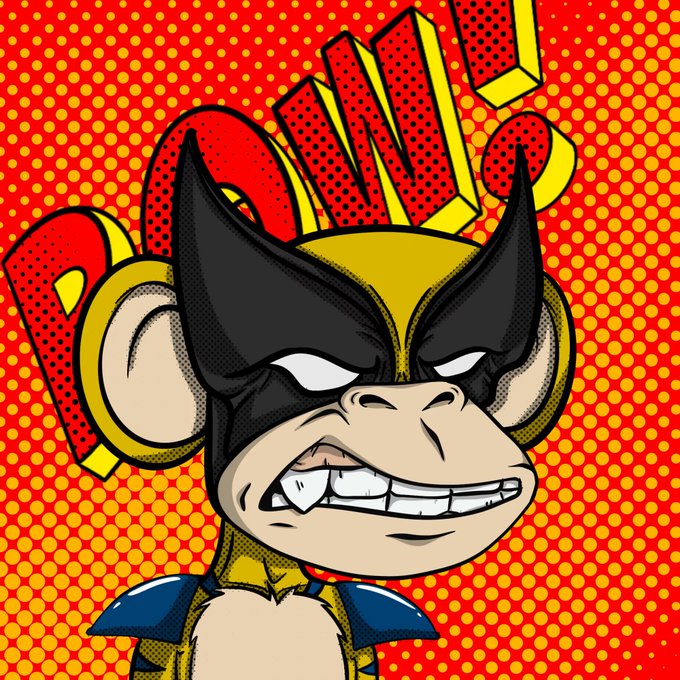 A pop art-style illustration of a gritted-teeth ape wearing a black mask and yellow-and-red mohawk, displayed against a red halftone background with partial "POW" lettering behind it. The image accompanies a January 2022 NFT listing for "Jungle Bay Ape #2772," offered at 0.22 ETH ($535) with a legendary rarity ranking of 1 out of 5,555.