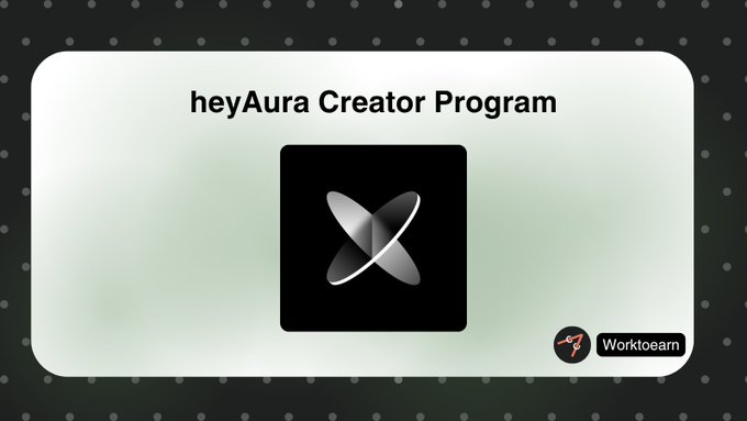 The image displays "heyAura Creator Program" with its logo, promoting a contest with $3,000 USDC in rewards. This visual directly supports the accompanying text by announcing the program and its prize structure.