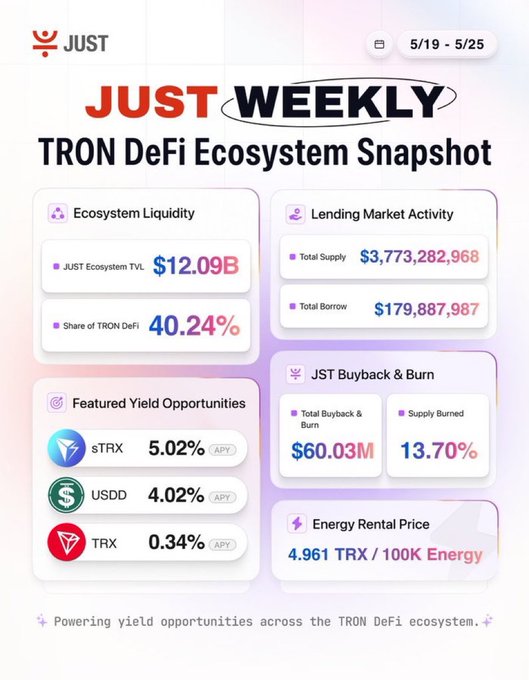 The image features a screenshot of a website titled "Just Weekly" which focuses solely on cryptocurrency development. The primary content appears to be a discussion about the TON DeFi ecosystem, including information such as ecosystem liquidity, lending market activity, total supply, and energy price trends. These insights are presented in an organized manner within a table.