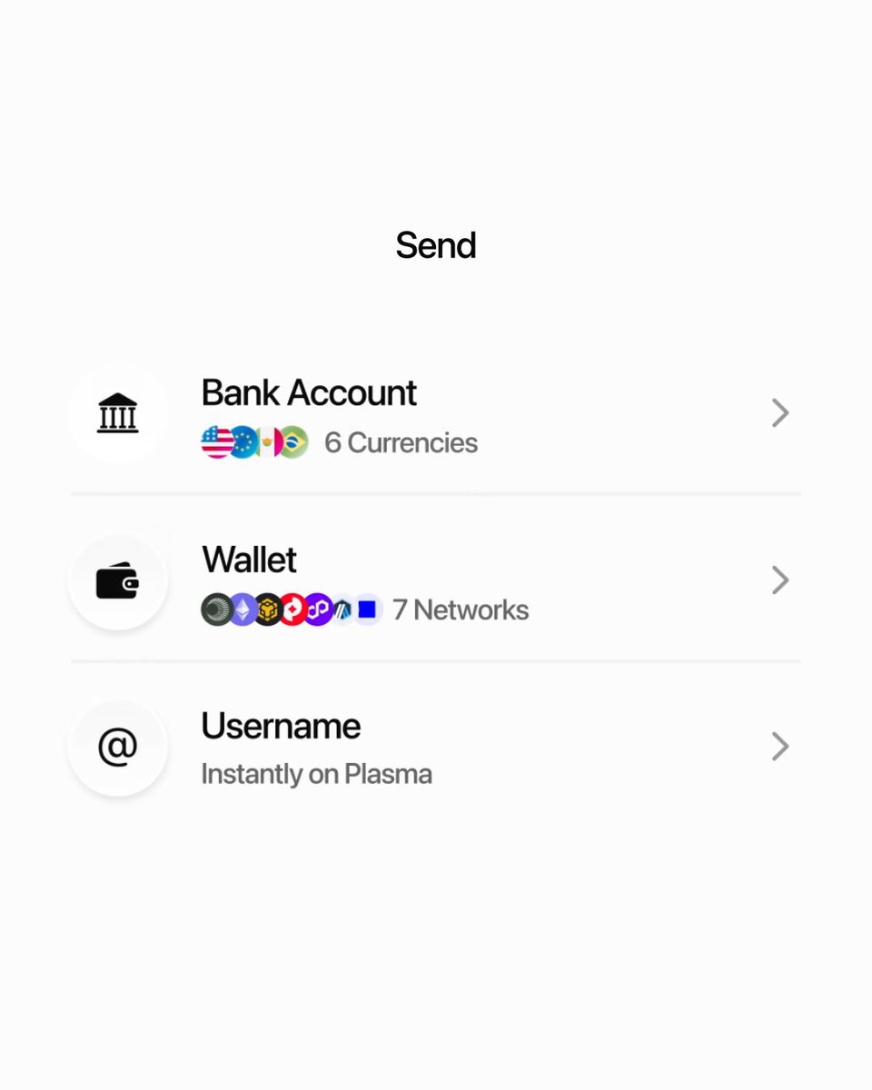 The image shows a white screen with three different options displayed, each representing a type of payment method for sending money. The first option is a bank account, the second one is a wallet, and the third one is a cryptocurrency. The text on the screen reads " Send Bank Account", " Send Wallet", and " Send 7 Networkworks". The post also mentions that the user should set up their account to receive payments from this payment method.
