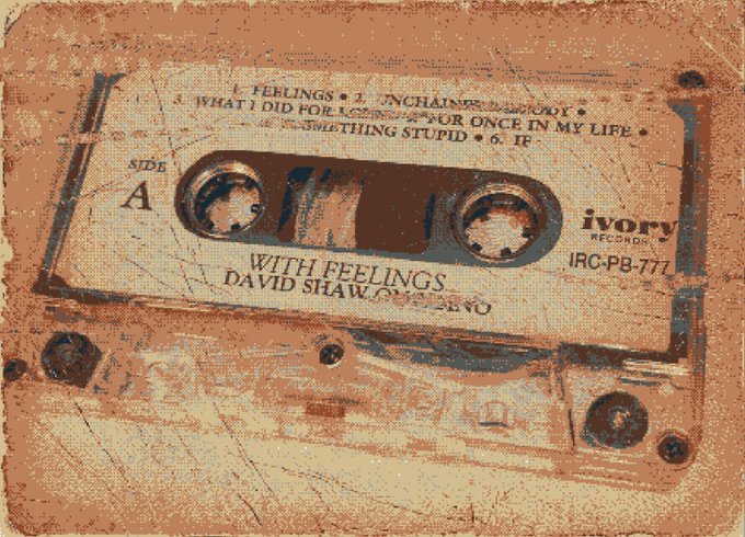 A weathered, vintage-style graphic of a cassette tape with text including 'Feelings', 'What I Did For Love Once In My Life', 'Something Stupid', 'WITH FEELINGS', 'DAVID SHAW', and 'Ivory Records IRC-PB-777'.