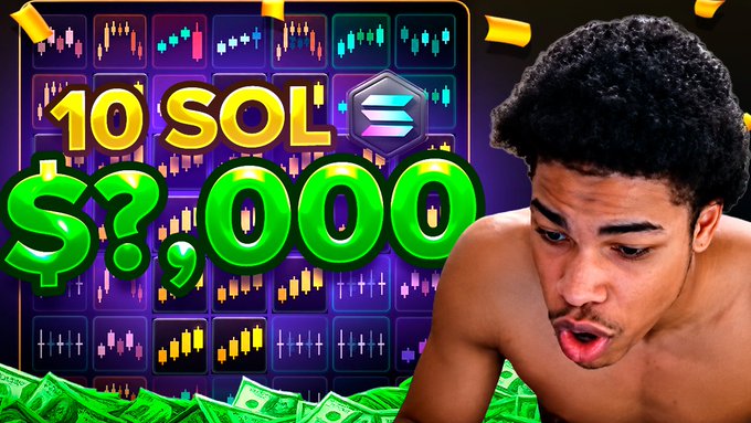 The image features a black background with white text, and an illustration of a man sitting next to a stack of money. Above him, there's a question asking if he wants to win 10 Sols For $100. The answer is provided below as "No". The caption explains that the post is about an advertisement or promotion for a gambling game where players need to answer a question correctly in order to gain 100 Sols. This encourages viewers to participate and test their luck against the game's outcome, with potential prizes like money if they win.
