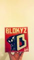 A small image shows a hand holding up a red and blue card or sticker with the text 'BLOKYZ' and a large letter 'B'.