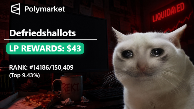 The image features a cat sitting next to a computer monitor with a message about DefiedShallots and liquidated funds. The cat appears to be looking directly at the camera, giving an impression of sadness or disappointment. There are also some pizza slices visible in the background, suggesting that this might be a casual setting for discussing investments or financial matters.