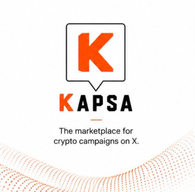 The image displays the KAPSA logo—a stylized orange "K" inside a speech bubble—alongside the tagline "The marketplace for crypto campaigns on X." This branding directly supports the post's message, which highlights KAPSA as a solution for connecting crypto projects with the creators who generate buzz for them, addressing a gap in how attention is rewarded within the space.