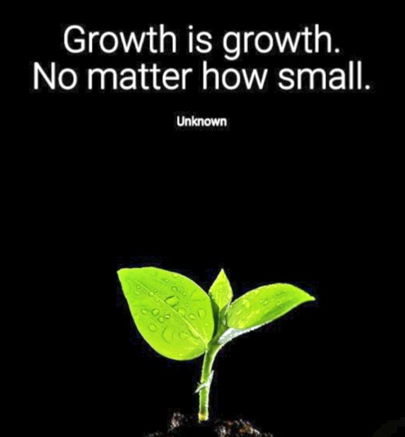A vibrant green seedling sprouting from dark soil against a black background, paired with the quote "Growth is growth. No matter how small." — Unknown. The image serves as a visual metaphor for $SHIB, symbolizing the meme coin's potential for gradual growth and encouraging the ShibArmy to stay motivated about their investment's progress.