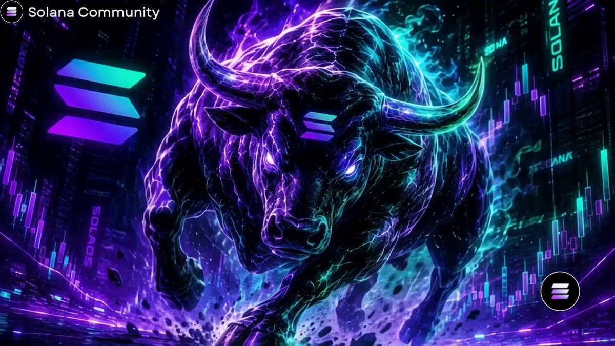 The image features a large bull with horns, surrounded by a purple and blue background that appears to be a representation of cryptocurrency or blockchain technology. The text "Altcoin season is knocking. Liquidity is shifting. And $SOL is front-running the pack." suggests that there might be some sort of cryptocurrency or blockchain-related event happening in the image. Additionally, the phrase "Memes, DeFi, AI, or Infra" implies a connection to the Solana ecosystem and its various aspects. The post also mentions that the Solana community is still sleeping on this, which could indicate that there might be some sort of market or news related to the Solana cryptocurrency that has not yet caught everyone's attention.
