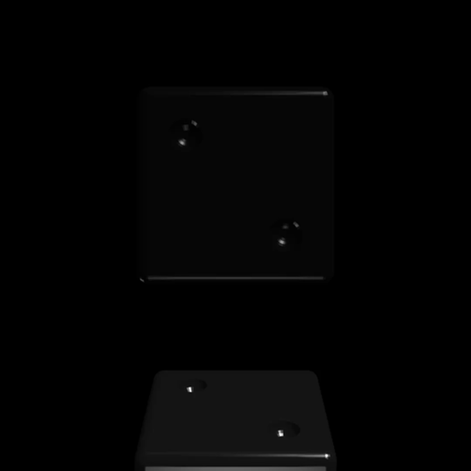 Two black dice on a black background.