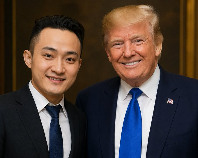 The image features two men standing next to each other, both wearing suits and ties. One of them is smiling at the camera while the other man has a serious expression. The background appears to be dark, which contrasts with the bright smiles on their faces. The caption for this image reads "HTX say no WLFI, Tạm ngưng giao dịch và chuyển đấu Web3 của giữa dự án của gia tộc Donald Trump".