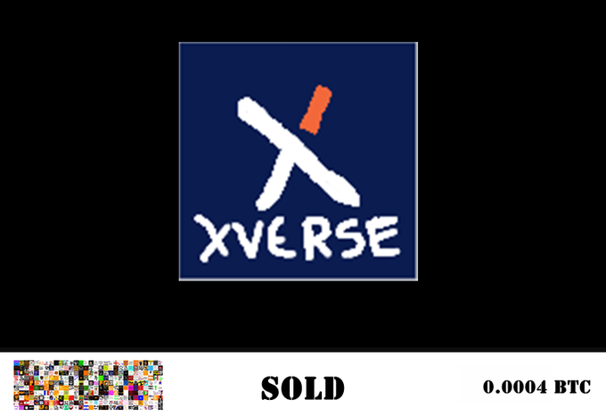 A digital artwork with the 'XVERSE' logo on a navy blue background, marked 'SOLD' at 0.0004 BTC.