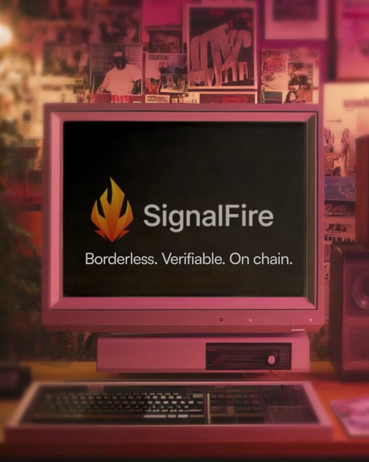 The image features an old computer monitor with a keyboard sitting on top of it. The monitor displays a message about SignalFire, which reads "SignalFire Borderless Verifiable. On chain." This suggests that the game might be difficult or challenging for players due to its complexity and potentially high cost. The post also mentions that anyone can ship a game in just one weekend, implying that the game could be expensive to develop and release quickly. Additionally, it highlights the importance of real players recording sessions and releasing funds on approval to ensure the game's success.