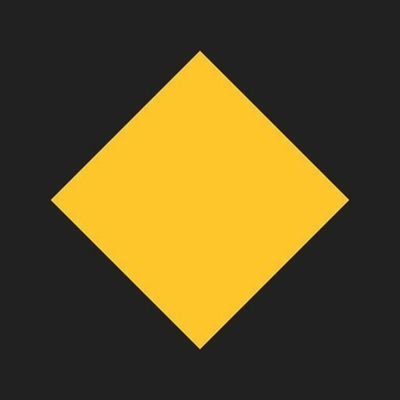 A yellow diamond shape centered on a black background.