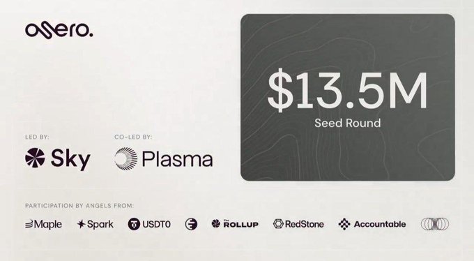 Asero Labs announcement of a $13.5M seed round led by Sky and co-led by Plasma, with participation from angels including Maple, Spark, USDT0, Rollup, RedStone, and Accountable.