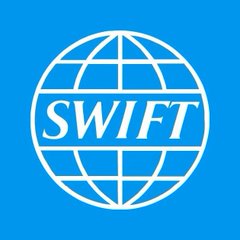 A blue logo featuring a white wireframe globe with the word 'SWIFT' written across the center in white text.