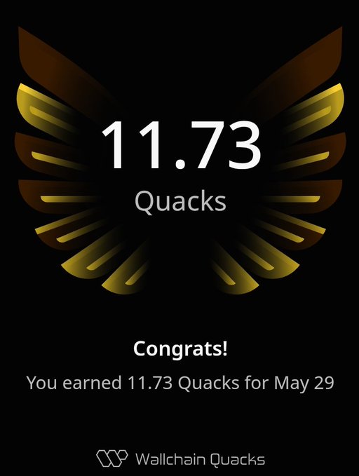 The image shows a post with a gold background featuring an illustration of a bird's wing. The text at the bottom of the image reads "gQuack Fam The real distinction with @wallchain is not separation from the wider ecosystem. It’s the focus on durability. Attention isn't treated as something that peaks and fades, but as something that can leave traceable contribution, build reputation, and compound into long".