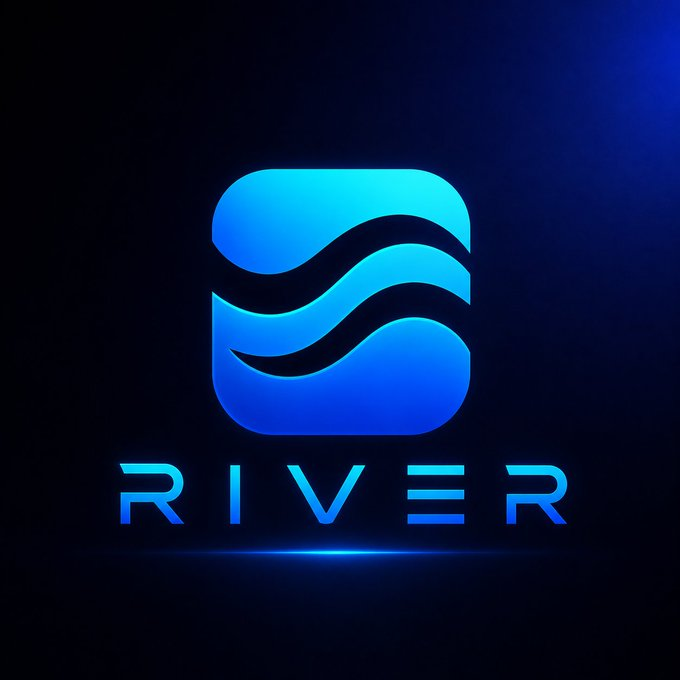 A blue glowing logo with wave-like curves inside a rounded square appears above the text "RIVER" against a dark background, representing the River platform whose stablecoin infrastructure and satUSD integration the post highlights as a potential gateway for everyday users.